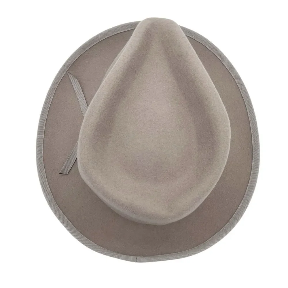 NWT Anthropologie Taupe Wool Fedora Hat Grosgrain Band Wide Brim One Size Womens